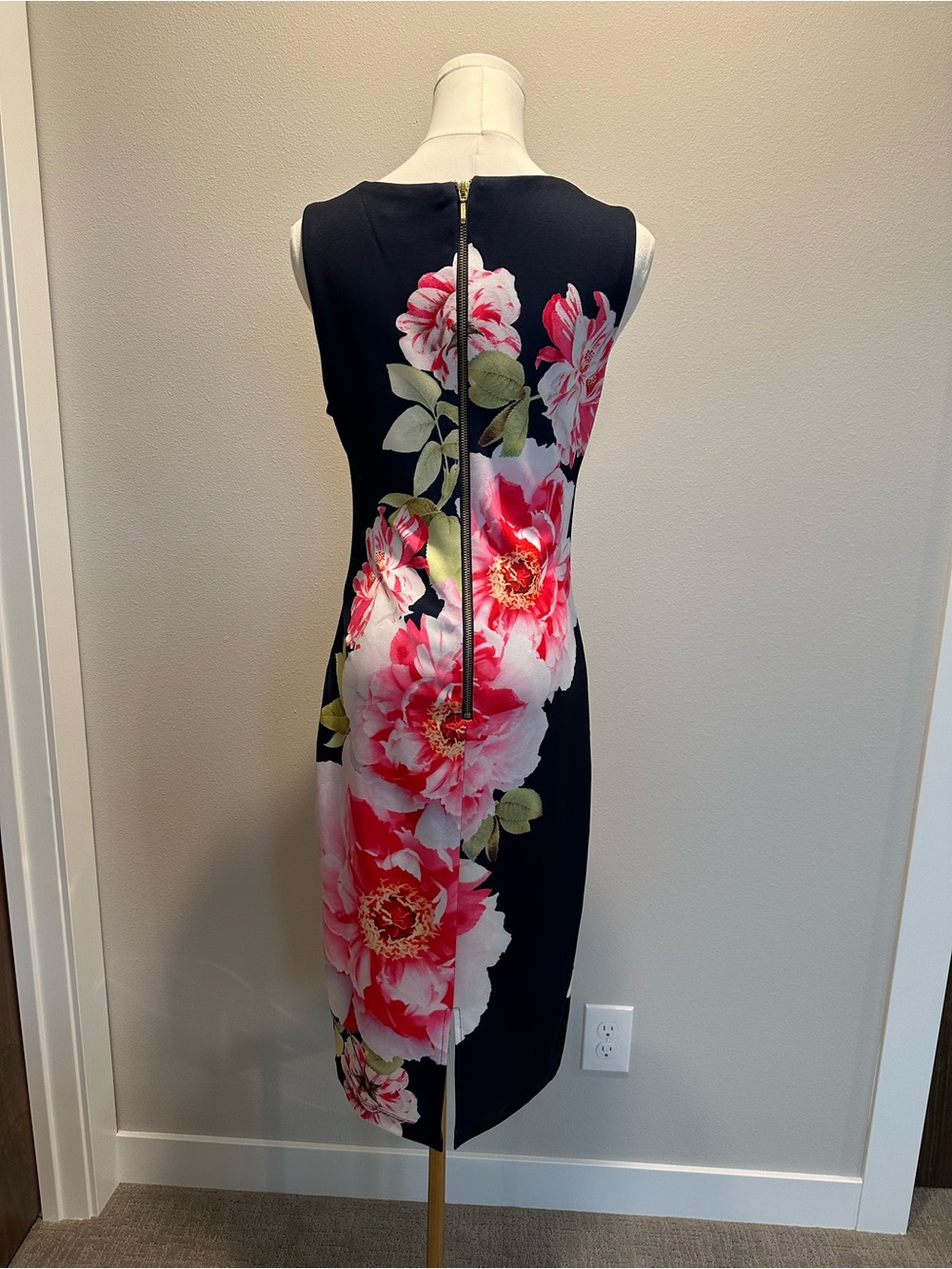 Premier Navy Midi Dress with Pink Floral Print - Picture 2 of 4
